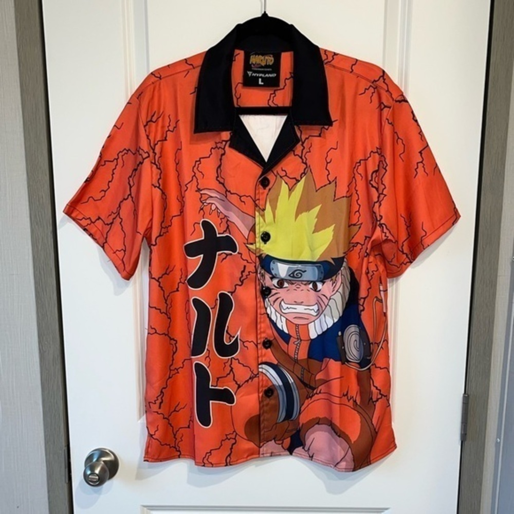 Naruto Hypland Anime Comic Orange Button Up Shirt Size Large